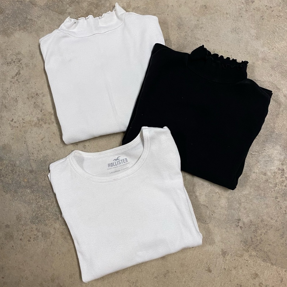 [BUNDLE 3] Brandy Melville, Hollister Cotton Layering Long Sleeves White Black
